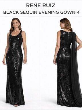 RENE RUIZ BLACK SEQUIN MAXI GOWN 4